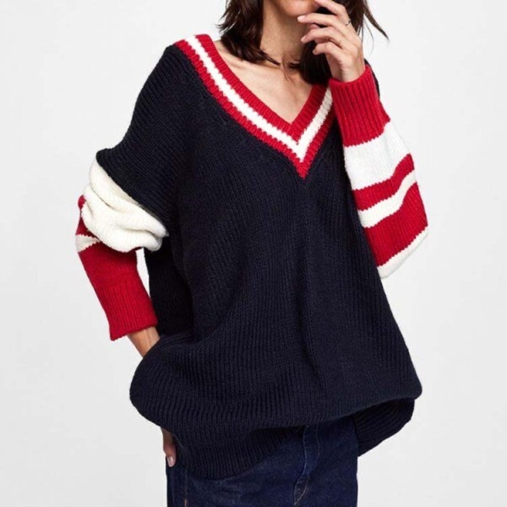 ZARA KNIT Oversized V-Neck Sweater